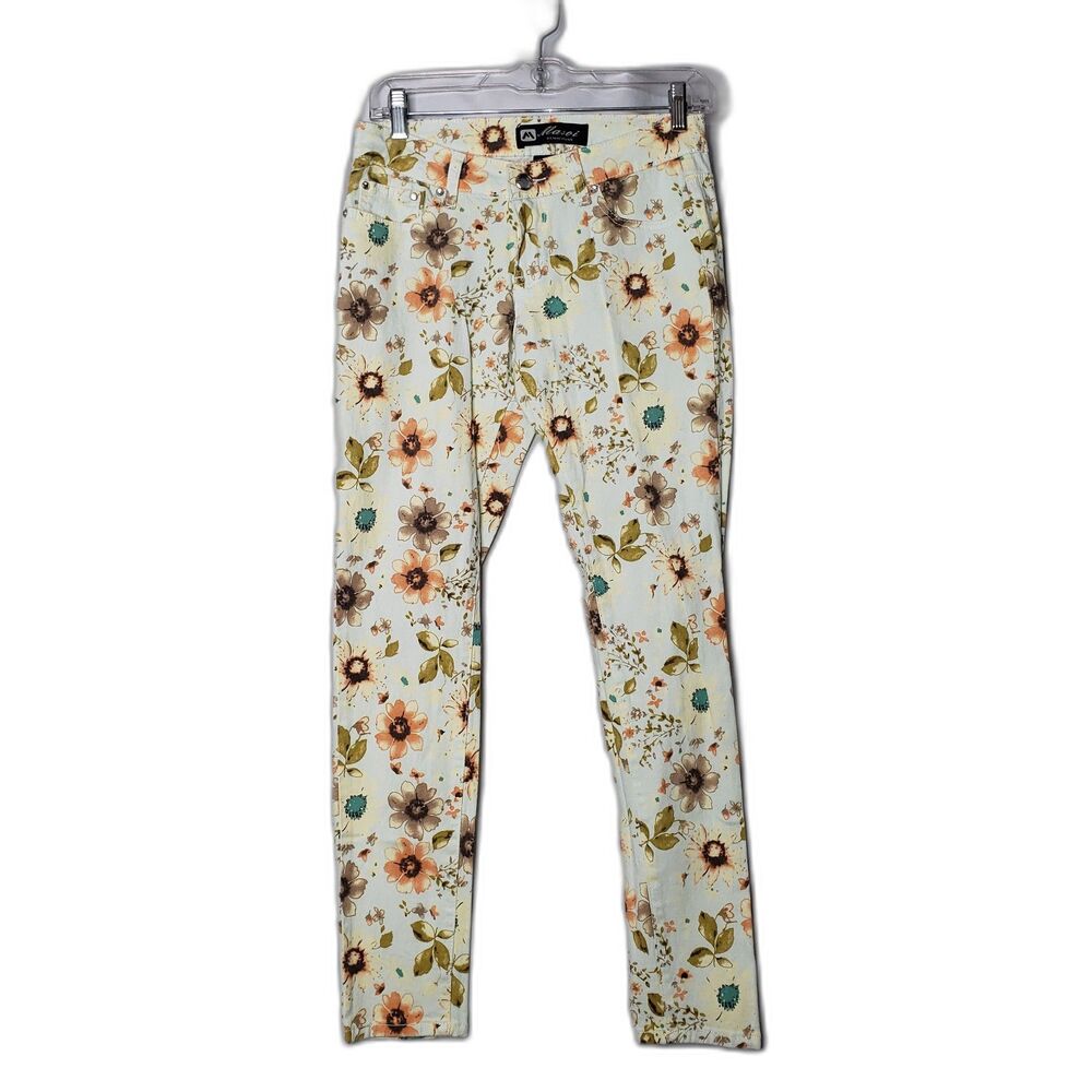 MASOI Light Blue Floral Stretch Skinny Jeans Juniors Size 7